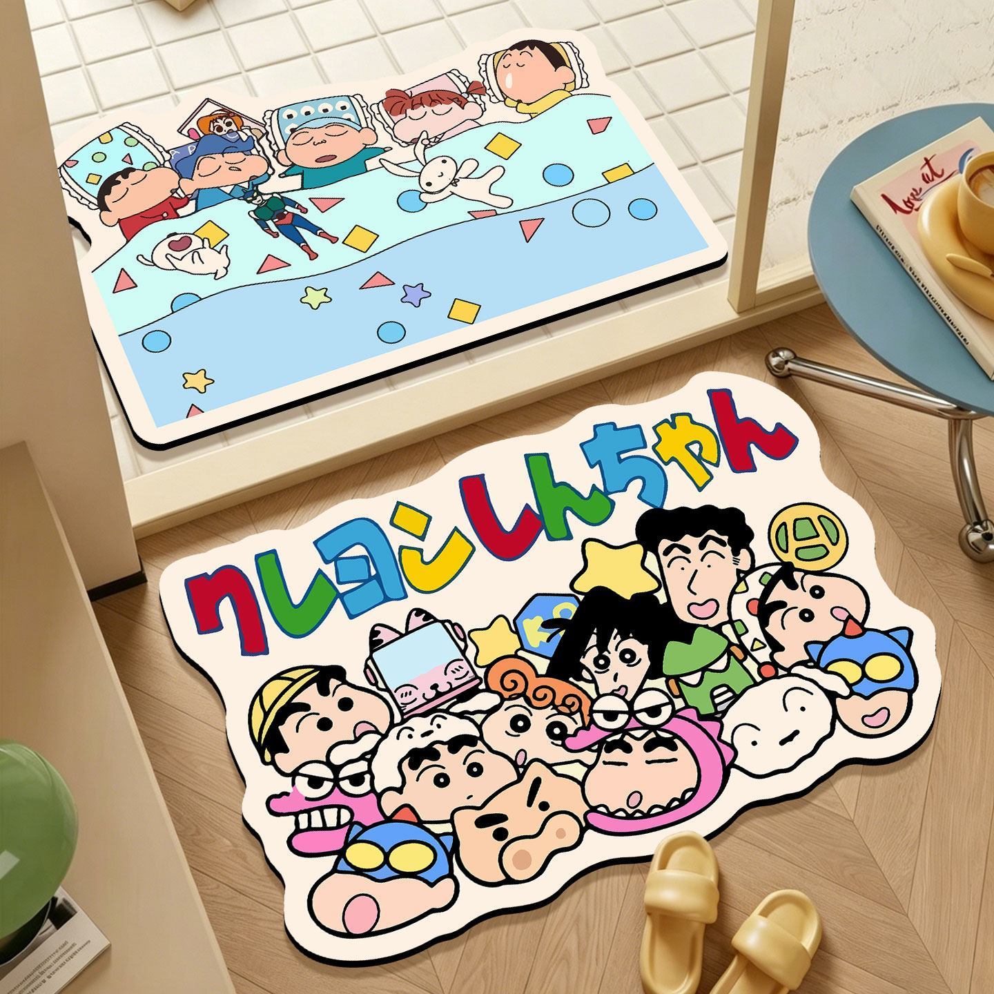 Home Bathroom Carpet - クレヨンしんちゃん 不規則形状バスマット、漫画柄吸水性滑り止め速乾性フロアマット、浴室ドアや家の装飾に