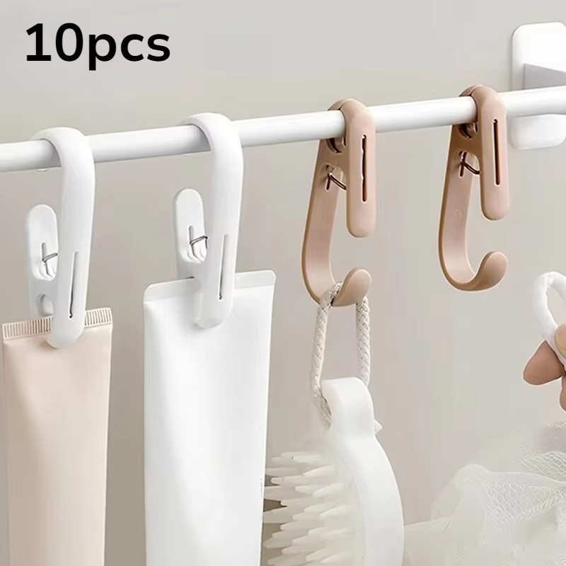 Home Bathroom Supplies - 10個入り多目的吊り下げクリップフック ポータブルプラスチッククランプ 家庭用キッチン・バスルーム用タオル・カーテン収納用品