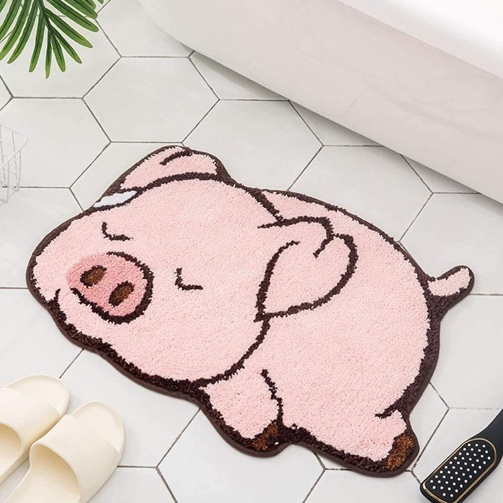 Home Bathroom Door Design - VIKAMA かわいいピンクの豚のデザインのカーペット ソフトプラッシュ寝室とバスルームのカーペット クリエイティブなドアマット ホームデコレーション用