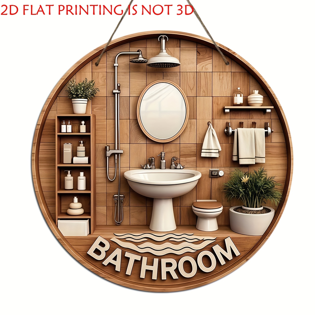 Home One Bathroom - 2Dの平らな円形バスルーム木製装飾サインとロゴ、レトロなカントリーホームデコレーション、家の装飾アートに最適
