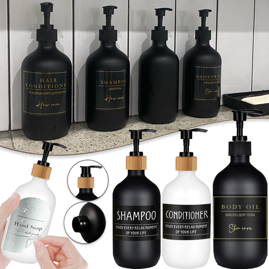 Home Bathroom Soap Dispenser - 500ml ソープディスペンサーボトル シャンプーとシャワージェルボトル 詰め替え可能 大容量ローションディスペンサー バスルームアクセサリー