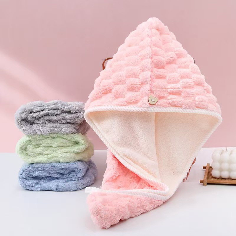 Home Bathroom Towels - ホームバスルーム用コーラルフリースドライヘアキャップ 超吸水速乾 ソフトで厚手の毛羽立ちにくい 怠惰な巻き髪用ドライヘアタオル