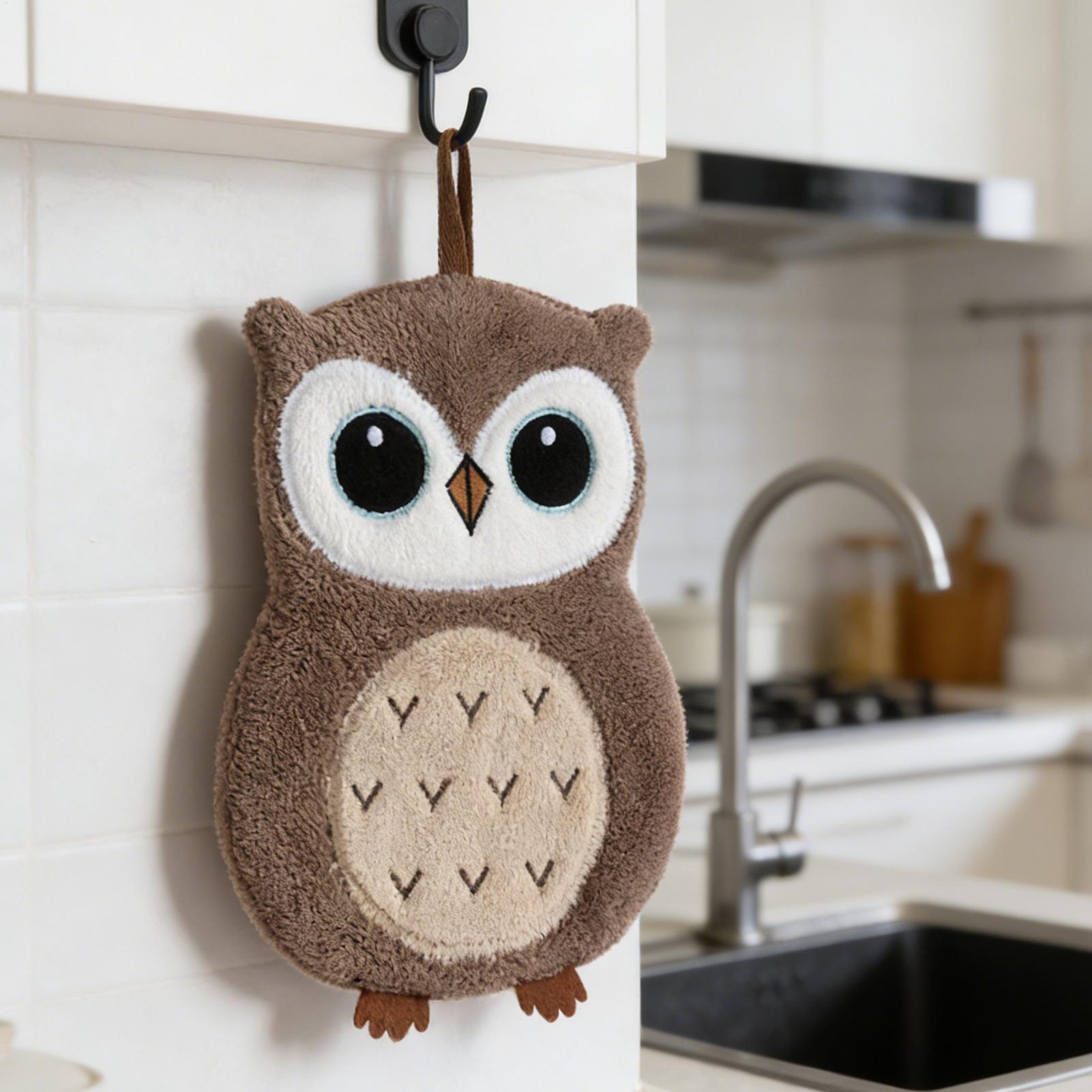 Home Bathroom Towels - ハンドタオル フクロウの形 吊り下げ可能な生地製キッチンハンドタオル 壁掛け布 新築祝い用 バスルーム