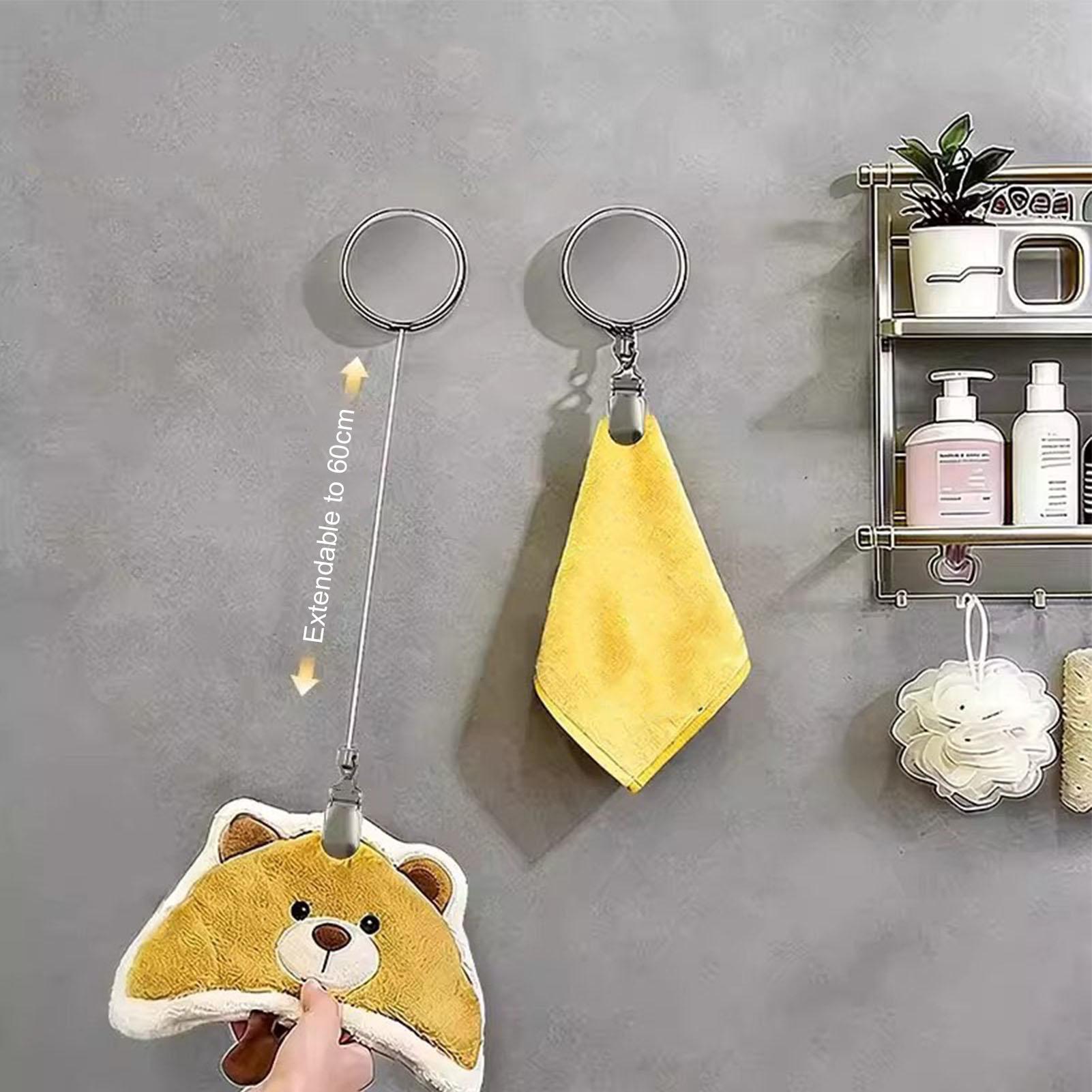 Home Bathroom Towels - 1個入り ノードリル式 自動格納タオルラック 壁掛けハンドタオルホルダー 金属ケーブルクランプ付き