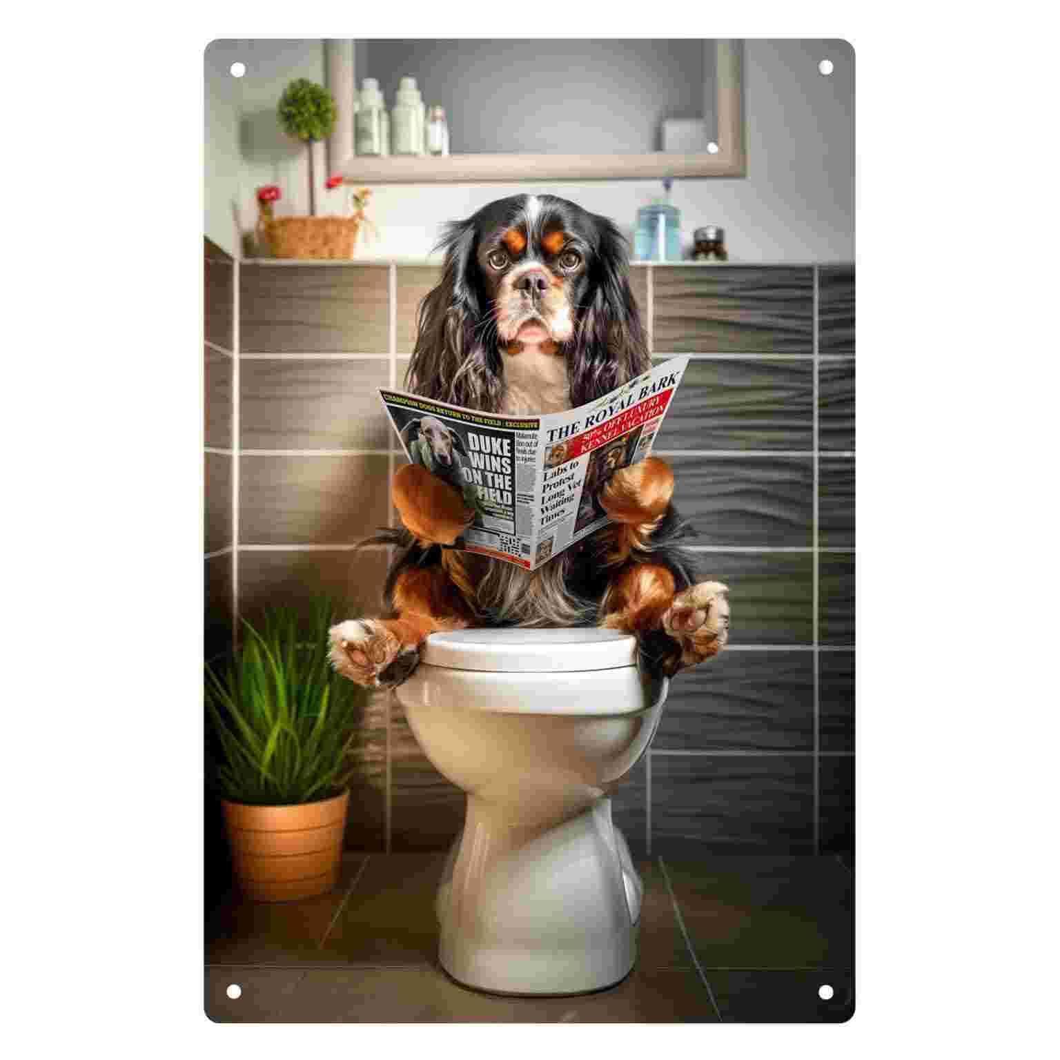 Home Bathroom Toilet - 2Dフラット1個入り「トイレで新聞を読む犬」面白いトイレ装飾品、家庭用トイレ、休憩室、洗面所用