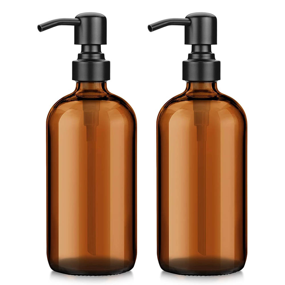 琥珀色のガラス製ソープディスペンサー、黒いポンプ付き、浴室用 - Home Bathroom Soap Dispenser のレビューと価格