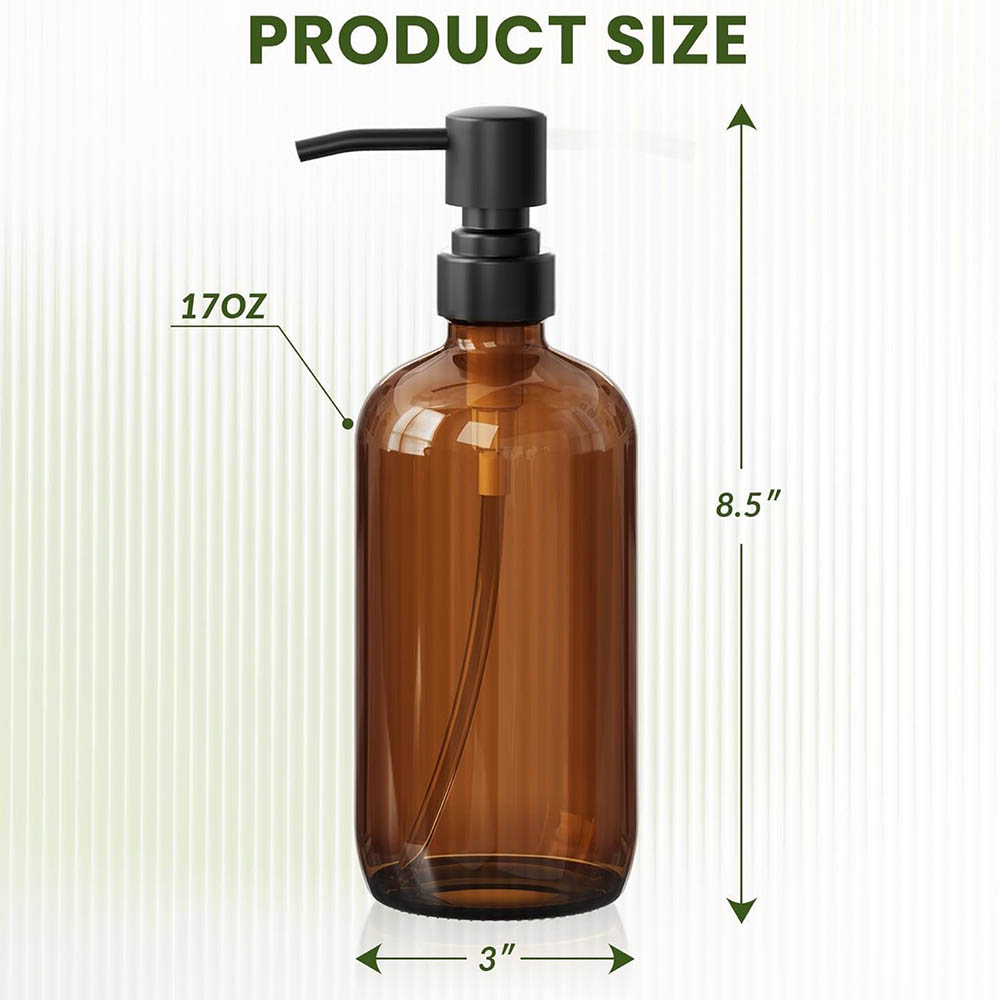 琥珀色のガラス製ソープディスペンサー、黒いポンプ付き、浴室用 - Home Bathroom Soap Dispenser のレビューと価格