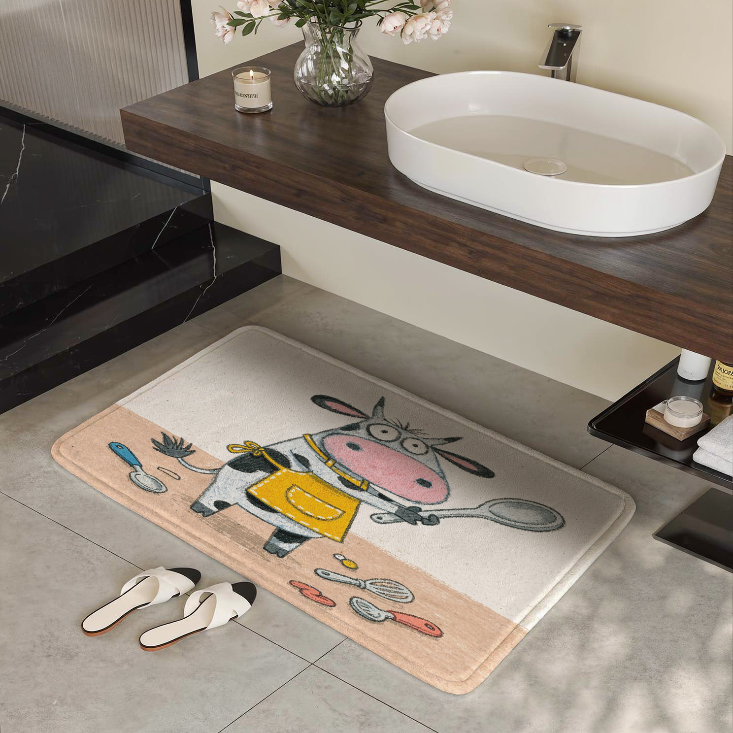 愛らしい漫画の豚のキッチン用品マット、浴室用滑り止めノベルテ - Adorable Home Bathroom Ideas のレビューと価格