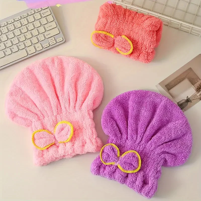 速乾性ヘアキャップ女性ボウタイ入浴帽子マイクロファイバータオ - Home Bathroom Gadgets のレビューと価格
