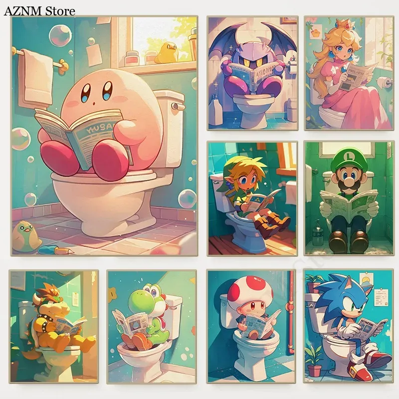 面白いバスルーム漫画ビデオゲームポスターかわいいアニメーショ - Home Bathroom Toilet のレビューと価格