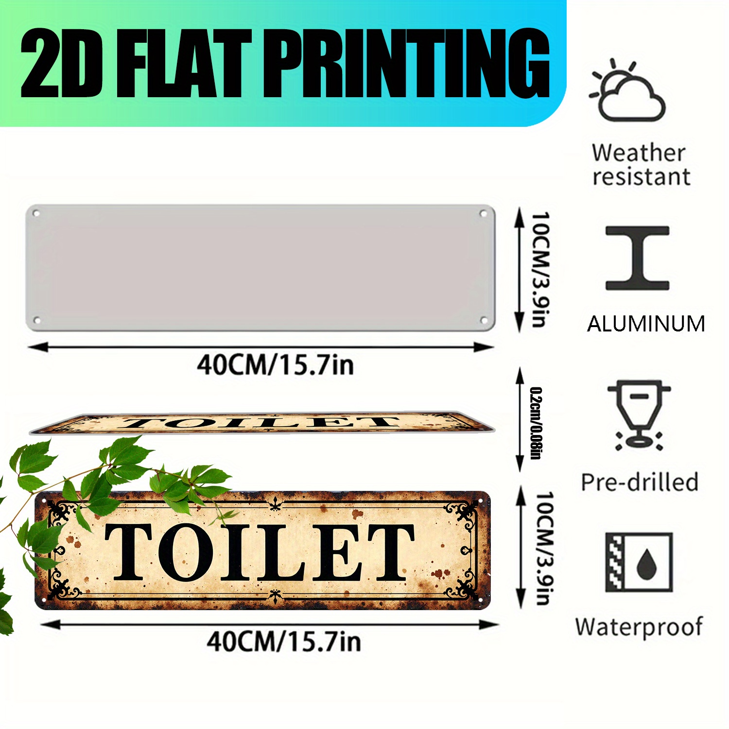 2D フラット、ヴィンテージアルミニウムウォールアートサイン - Home Bathroom Toilet のレビューと価格