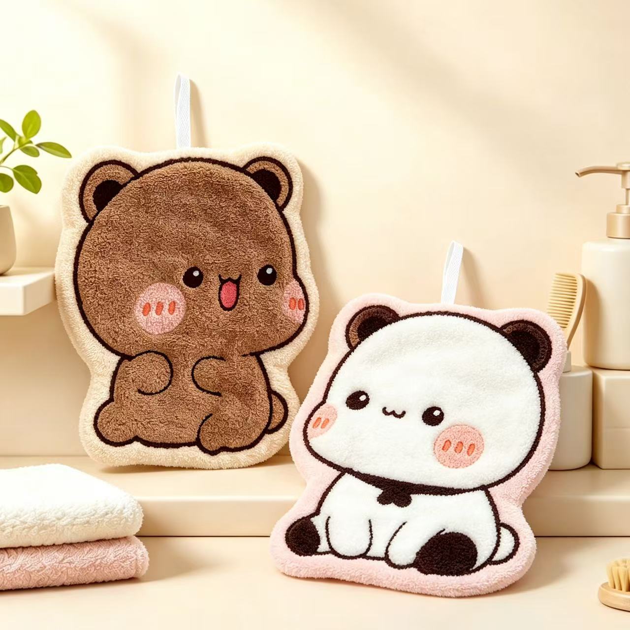 漫画風のクマとパンダの柄が描かれた、厚手で吸水性に優れた、柔 - Home Bathroom Towels のレビューと価格