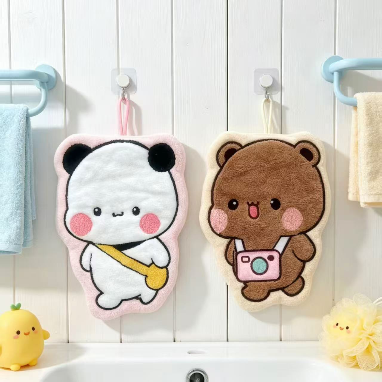 漫画風のクマとパンダの柄が描かれた、厚手で吸水性に優れた、柔 - Home Bathroom Towels のレビューと価格