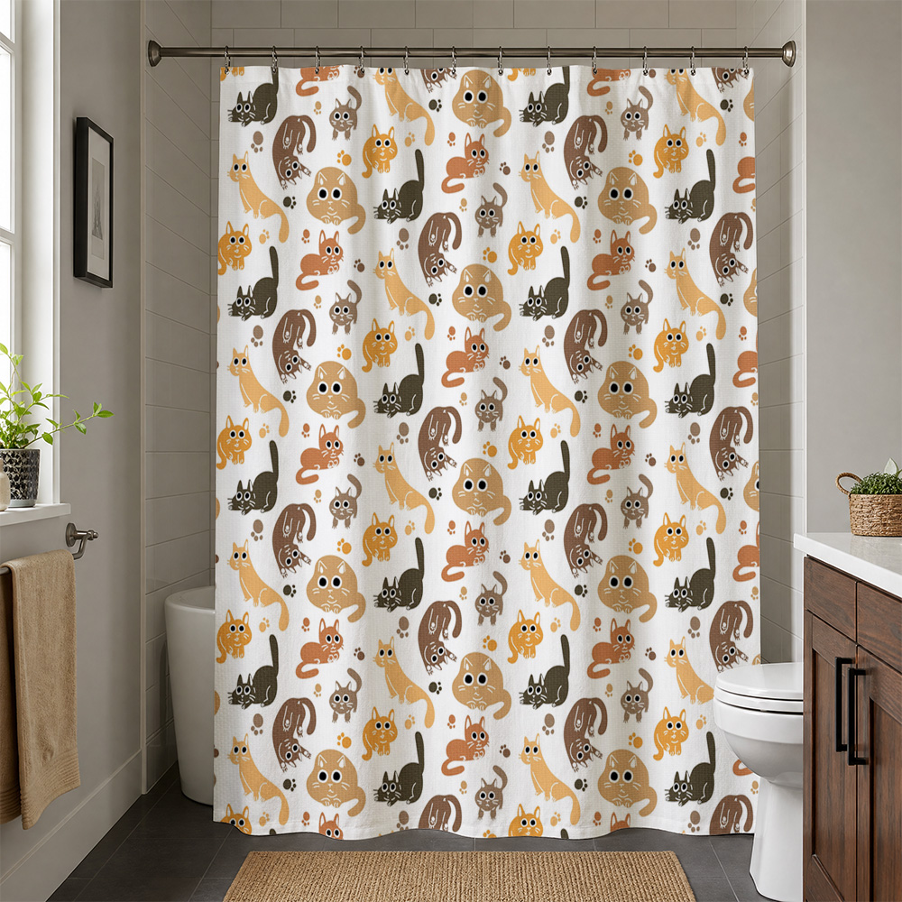 かわいい猫柄のシャワーカーテン 防水バスライナー かわいい子 - Adorable Home Bathroom Ideas のレビューと価格