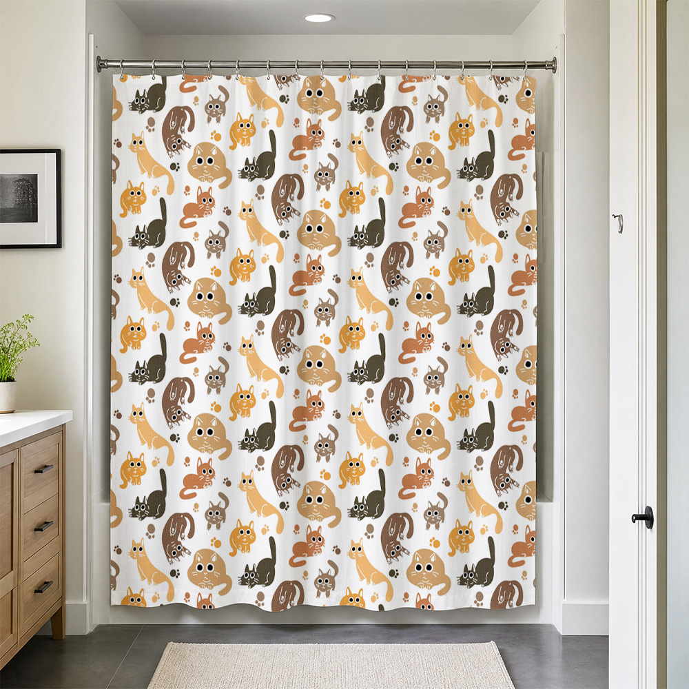 かわいい猫柄のシャワーカーテン 防水バスライナー かわいい子 - Adorable Home Bathroom Ideas のレビューと価格