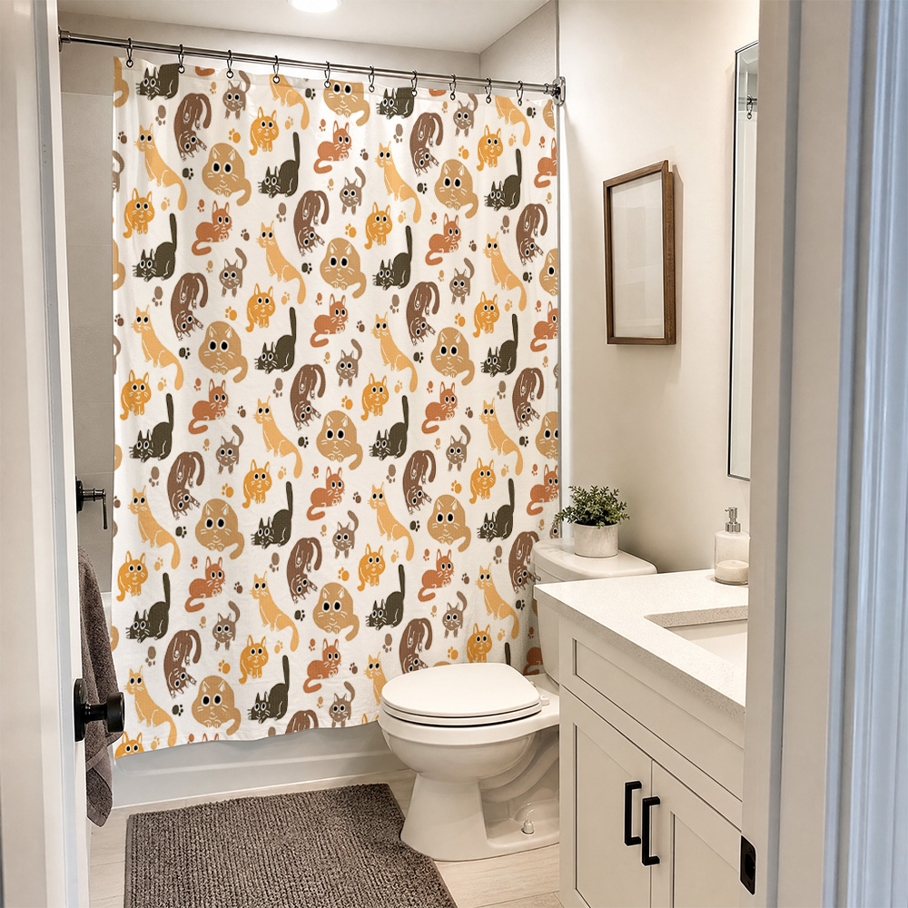 かわいい猫柄のシャワーカーテン 防水バスライナー かわいい子 - Adorable Home Bathroom Ideas のレビューと価格
