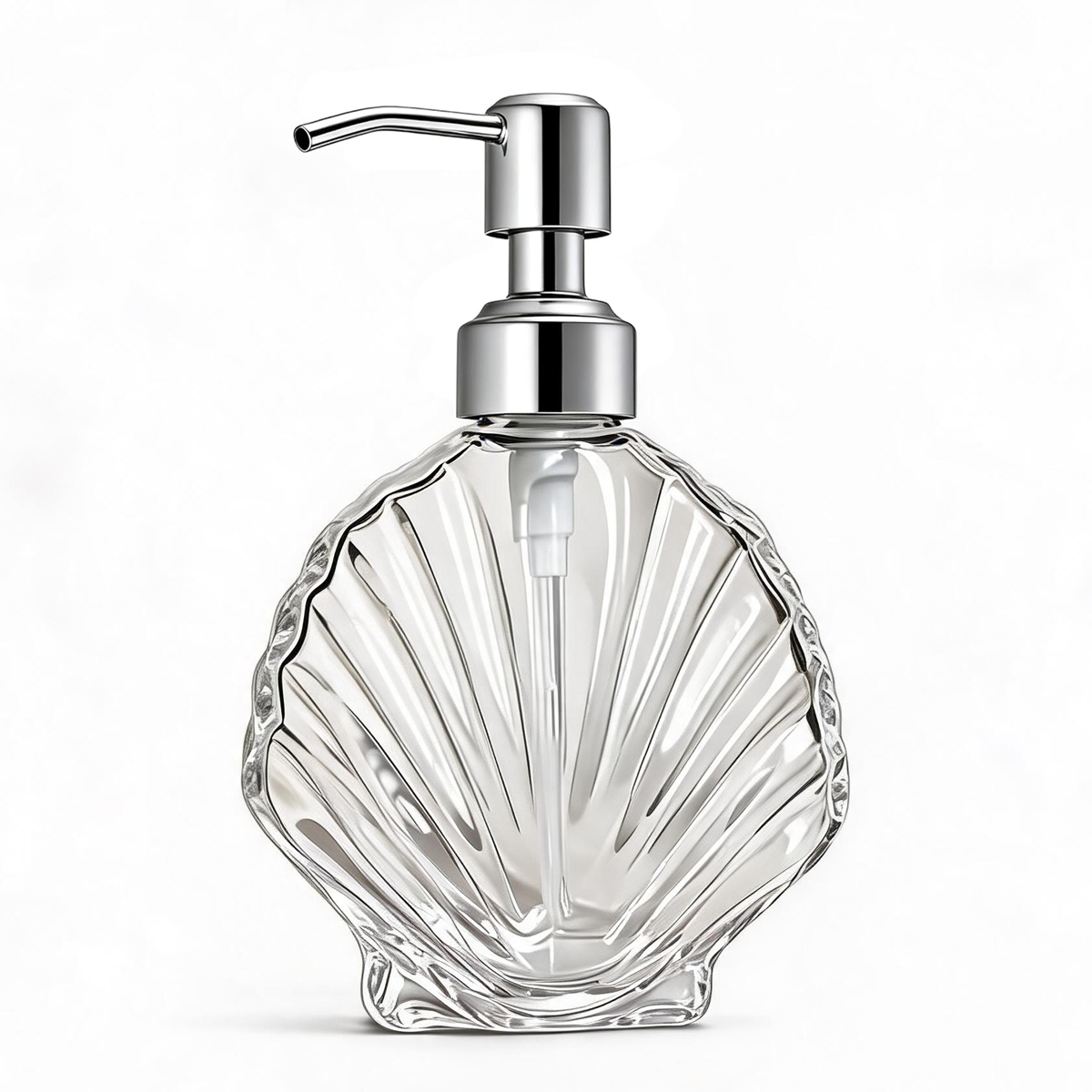 装飾的な貝殻ガラス製ソープディスペンサー、ステンレス製ポンプ - Home Bathroom Soap Dispenser のレビューと価格