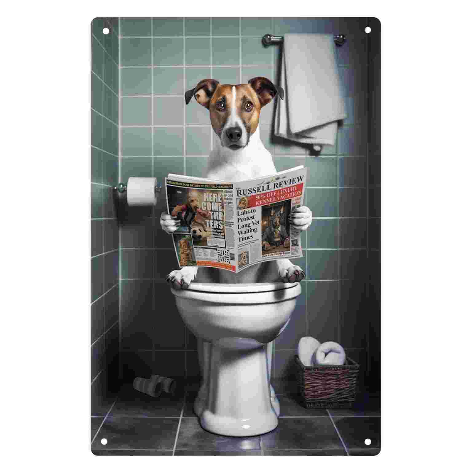 2Dフラット1ピース面白い犬がトイレで新聞を読んでいるバスル - Home Bathroom Toilet のレビューと価格