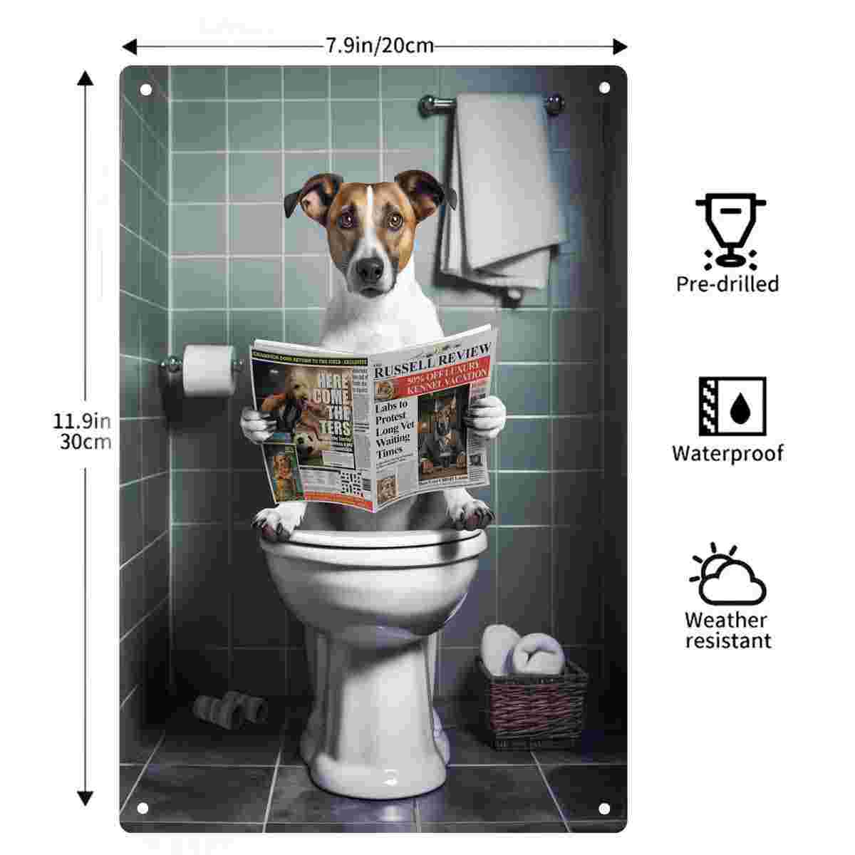 2Dフラット1ピース面白い犬がトイレで新聞を読んでいるバスル - Home Bathroom Toilet のレビューと価格