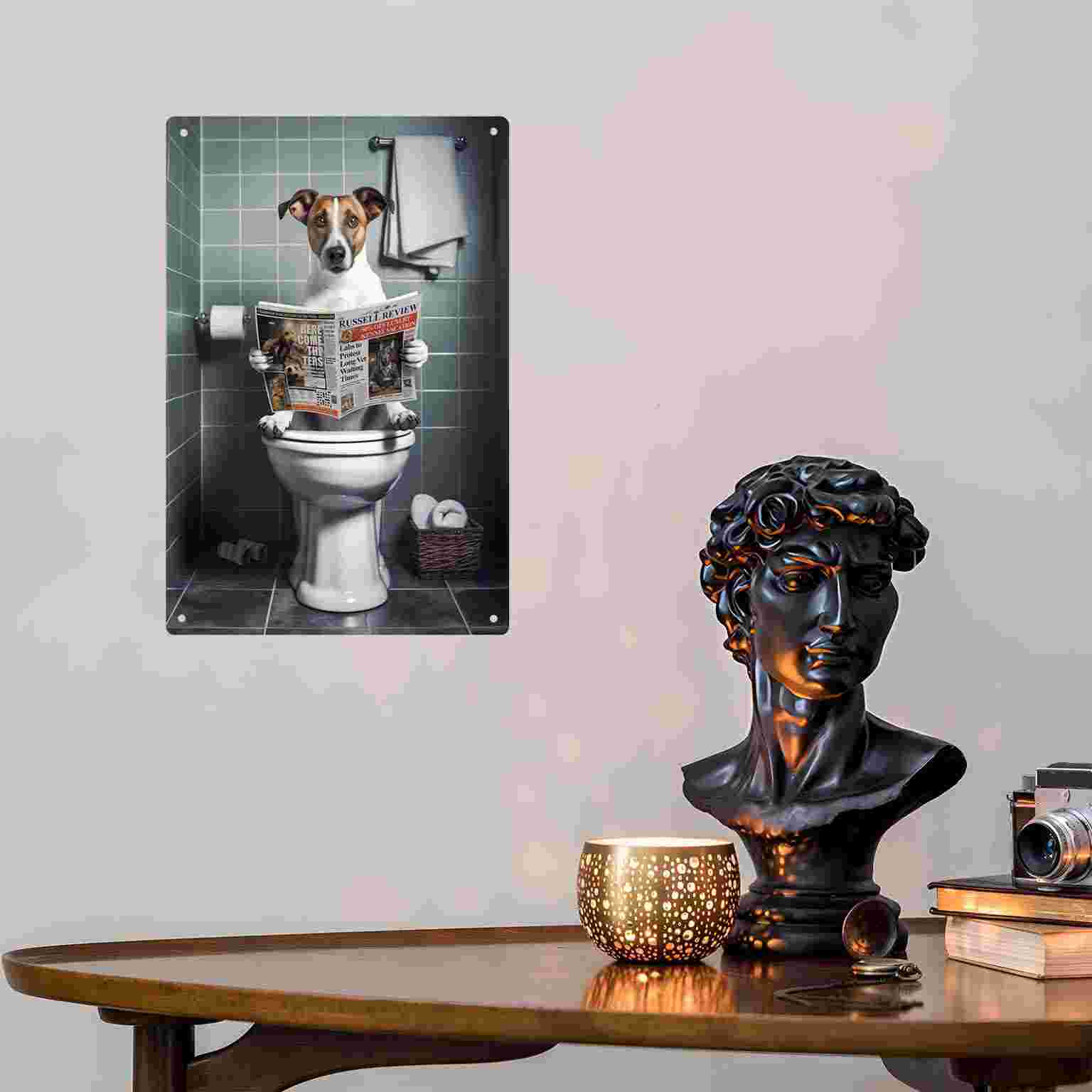 2Dフラット1ピース面白い犬がトイレで新聞を読んでいるバスル - Home Bathroom Toilet のレビューと価格