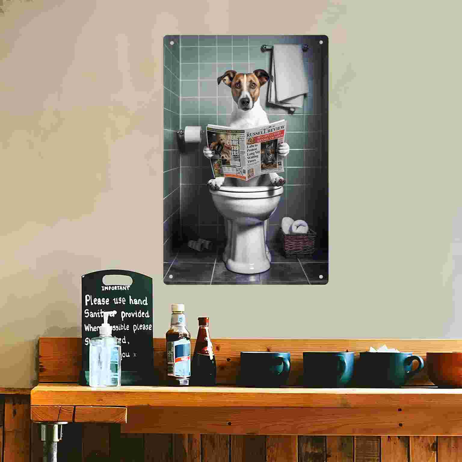 2Dフラット1ピース面白い犬がトイレで新聞を読んでいるバスル - Home Bathroom Toilet のレビューと価格