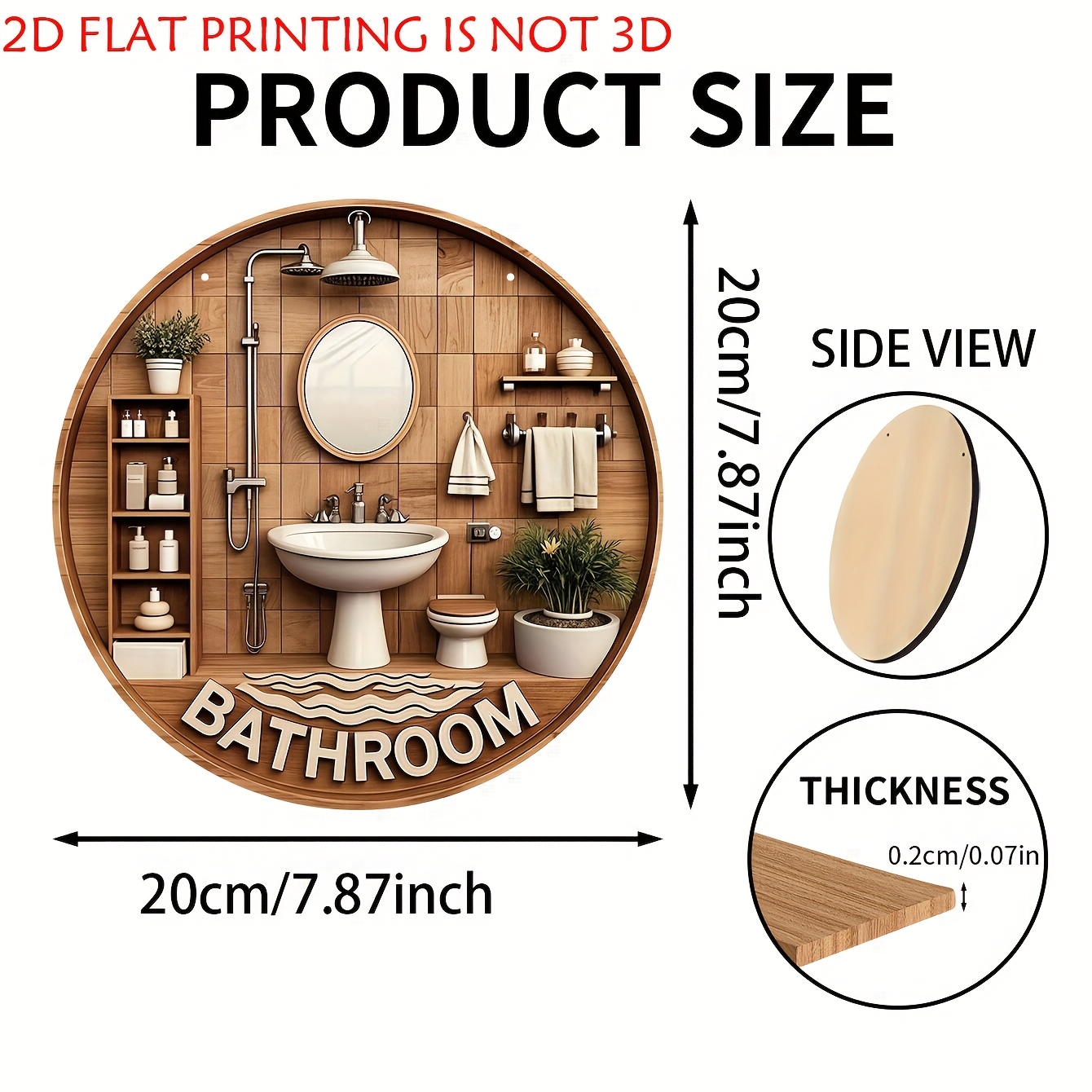 2Dの平らな円形バスルーム木製装飾サインとロゴ、レトロなカン - Home One Bathroom のレビューと価格