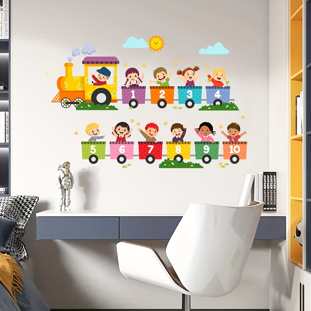 2枚のカラフルな教育用デジタルトレイン漫画ウォールステッカー - Home One Bathroom のレビューと価格