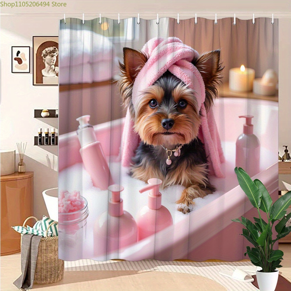 かわいいヨーキー犬の浴槽シャワーカーテン、愛らしいペットの入 - Adorable Home Bathroom Ideas のレビューと価格