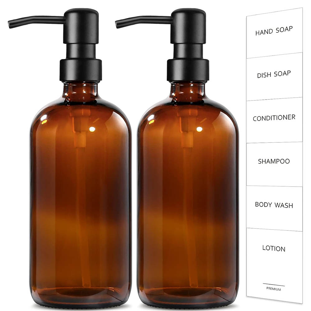 琥珀色のガラス製ソープディスペンサー、2個パック、17オンス - Home Bathroom Soap Dispenser のレビューと価格