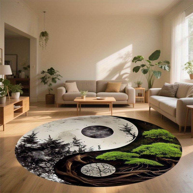 1pc 太極拳スタイルの夜景ラウンドエリアマット - フラン - Home Bathroom Door Design のレビューと価格