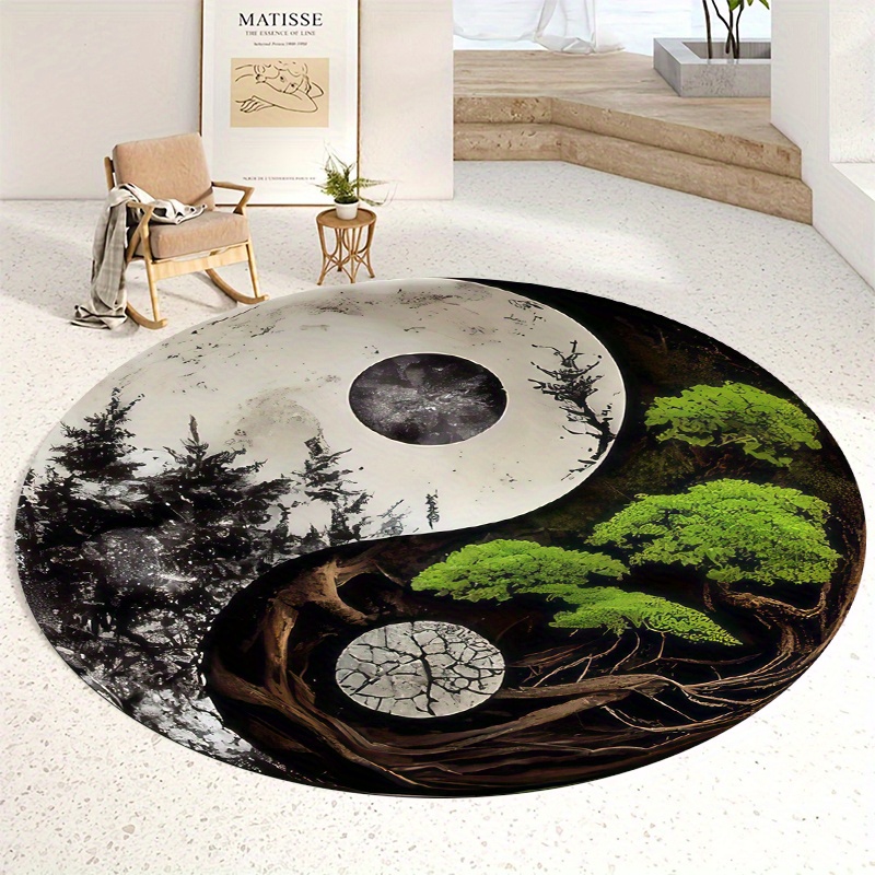 1pc 太極拳スタイルの夜景ラウンドエリアマット - フラン - Home Bathroom Door Design のレビューと価格