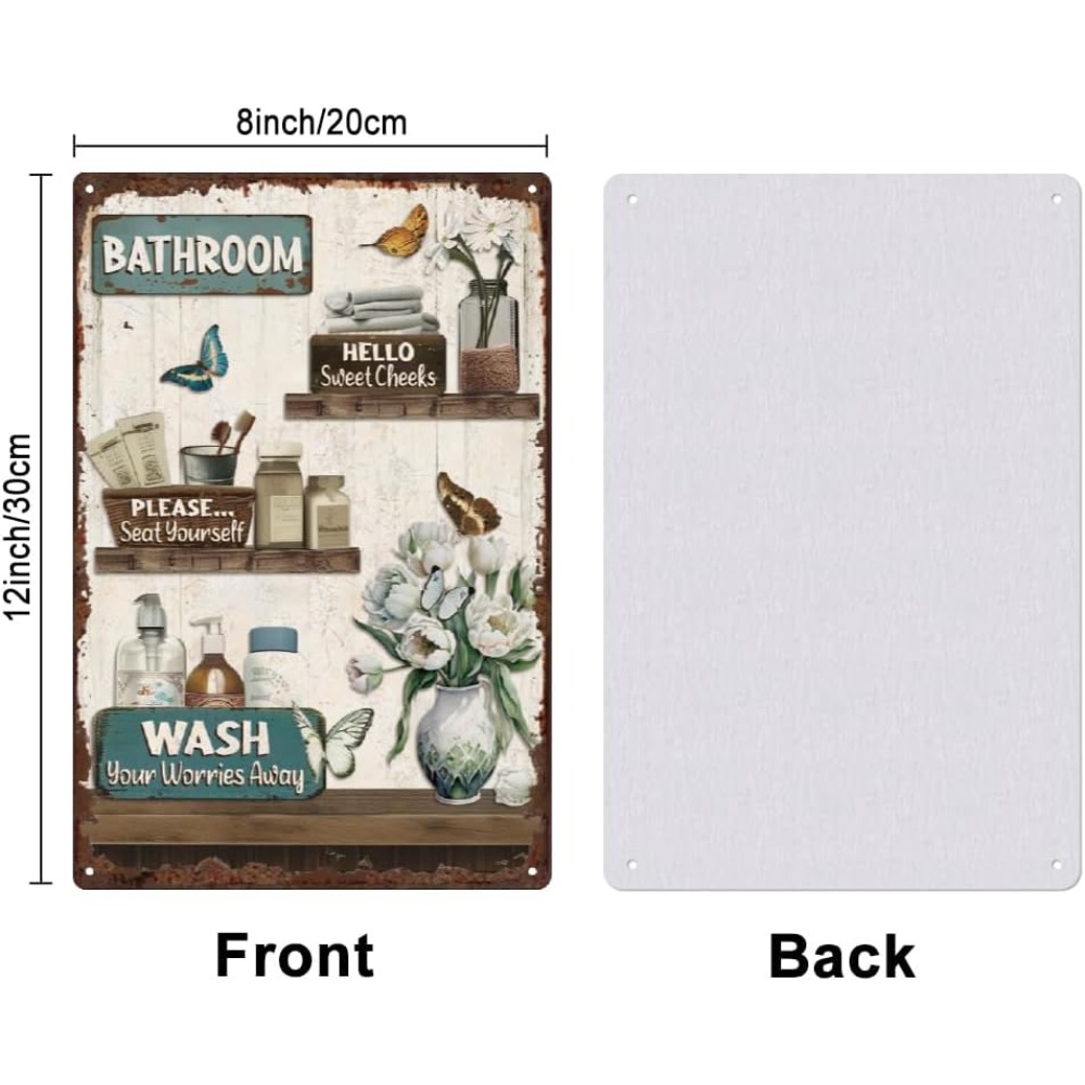 バスルーム用花柄ブリキ看板 ヴィンテージ風吊り下げメタルポス - Home Bathroom Signs のレビューと価格