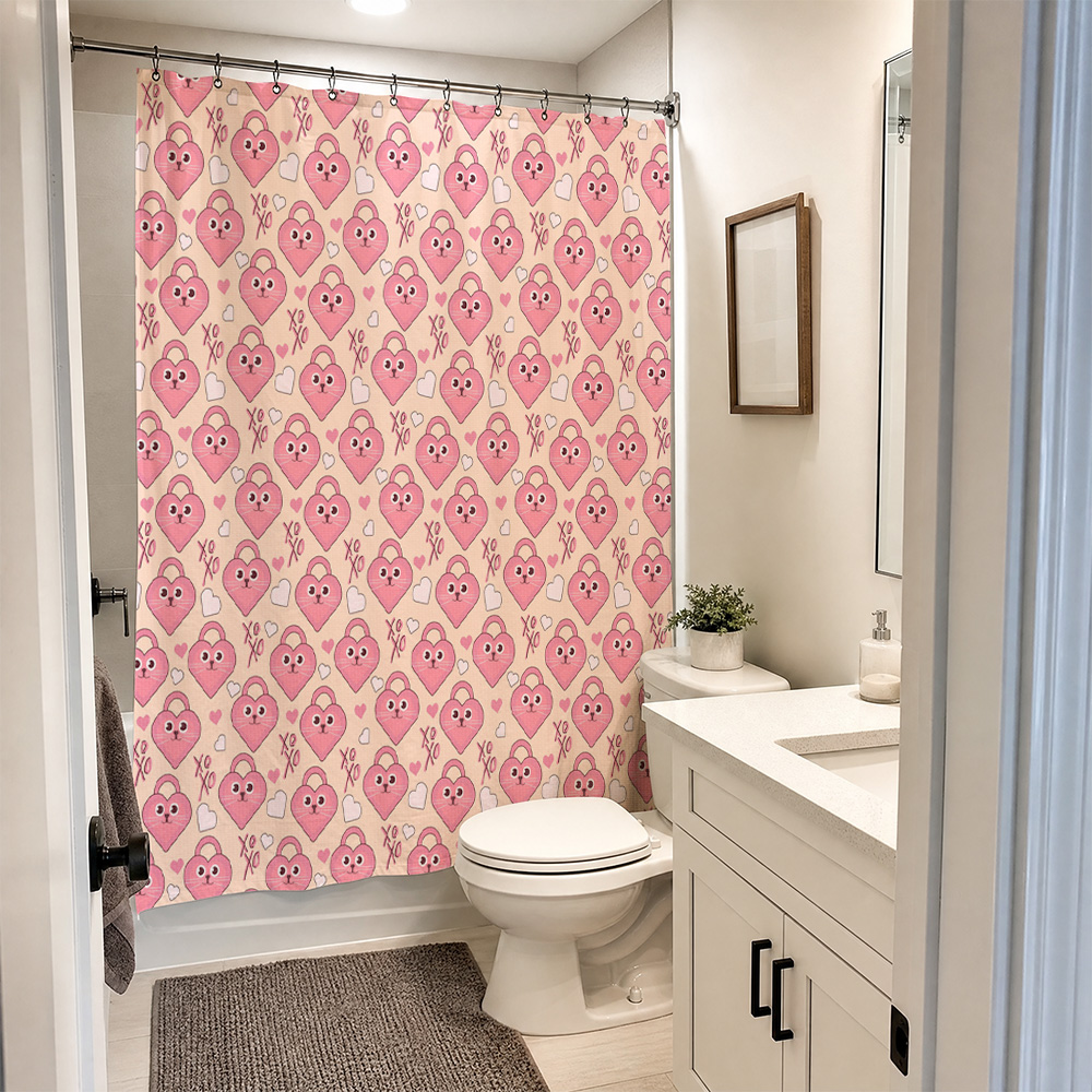 かわいいピンクのハート柄シャワーカーテン、バスルームの装飾に - Adorable Home Bathroom Ideas のレビューと価格